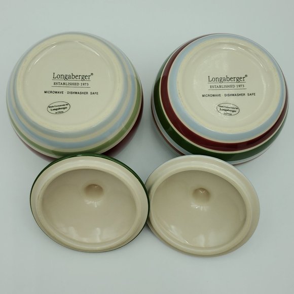 Longaberger Striped Christmas Ornaments Candle Holders Candy Trinket Dishes - Picture 6 of 8